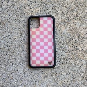 Iphone 11 case | wildflower | checkered print | pink & white